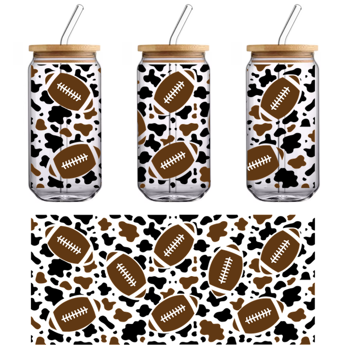 A playful pattern featuring brown footballs amidst scattered dirt, perfect for sports-themed designs.UV Transfers dtf transfers