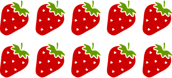 A colorful pattern of bright red strawberries, each topped with green leaves, perfect for a cheerful design.UV Transfersdtf regular iron