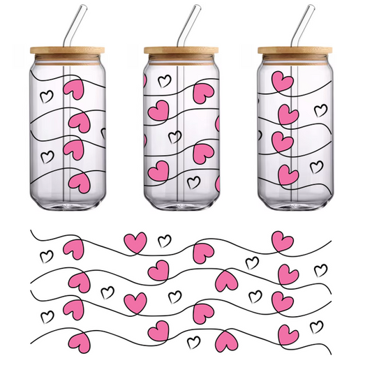 A whimsical design featuring scattered pink hearts, perfect for adding a touch of love and playfulness to any project.UV Transfers dtf prints