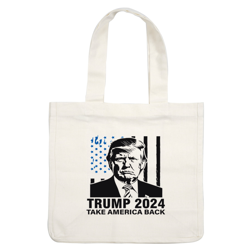 Un gráfico que presenta un retrato estilizado de un político con las palabras "TRUMP 2024" y "TAKE AMERICA BACK" (RECUPERAR AMÉRICA) claramente visibles.