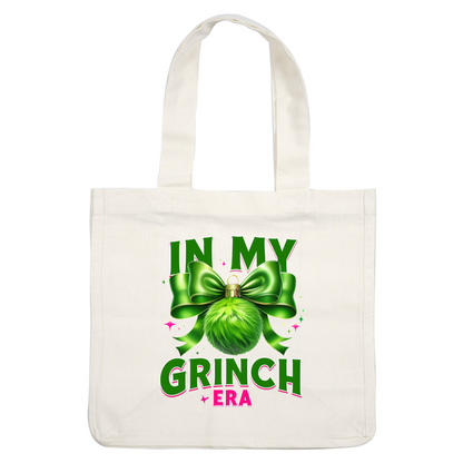 Celebrate the festive spirit with this vibrant "In My Grinch Era" graphic, featuring a fluffy green ornament and a stylish bow!DTF Transfers