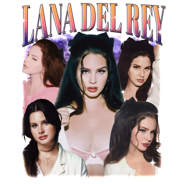 A vibrant collage featuring various poses of Lana Del Rey, showcasing her distinctive style and iconic beauty.DTF Transfers dtf transfers