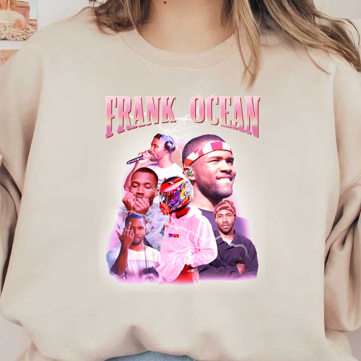 A vibrant collage featuring various images of Frank Ocean, showcasing his dynamic presence as a musician and artist.DTF Transfersdtf regular iron