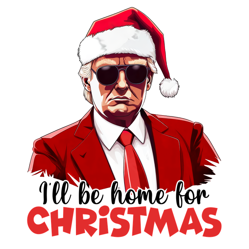A festive design featuring a character in a red suit and Santa hat, with the caption "I'll be home for Christmas."DTF Transfers dtf transfers dtf prints