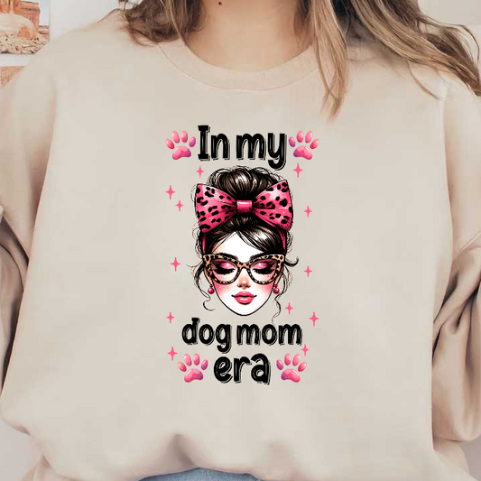 "In my dog mom era" accessory with a girl in a leopard print headband and sunglasses.DTF Transfers