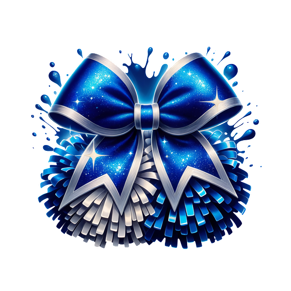 A vibrant blue gift bow adorned with silver accents and sparkling textures, perfect for festive occasions.DTF Transfers heat press transfers