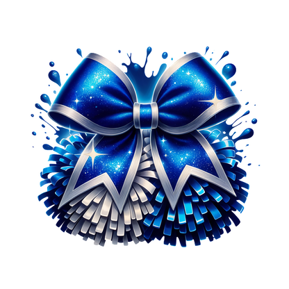 A vibrant blue gift bow adorned with silver accents and sparkling textures, perfect for festive occasions.DTF Transfers heat press transfers