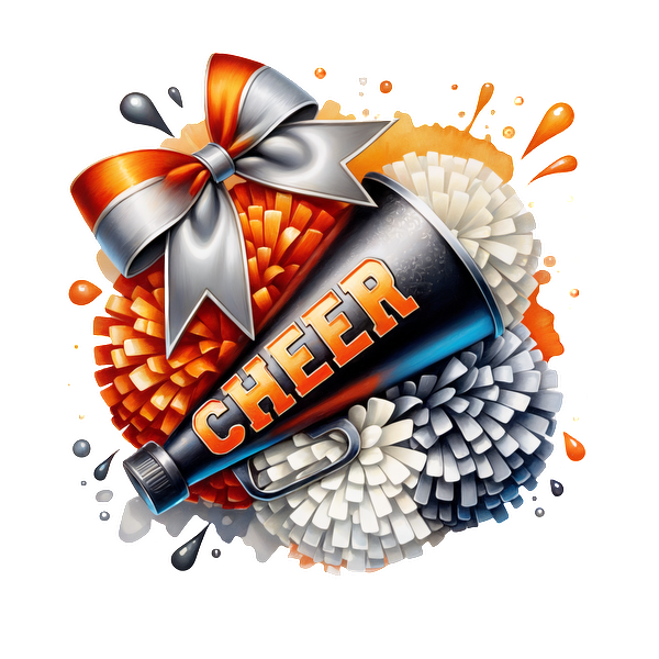 A vibrant cheerleading design featuring a decorated megaphone, colorful pom-poms, and a stylish bow, exuding excitement and team spirit.DTF Transfers dtf transfers