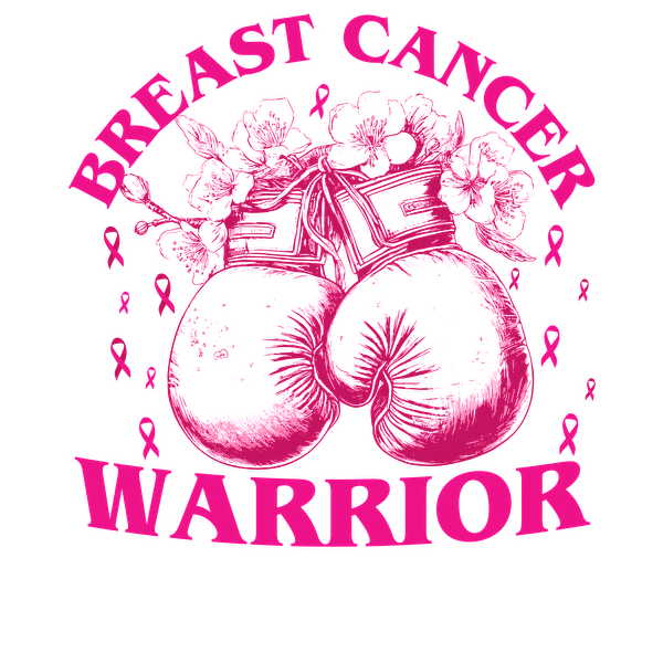 Bold and empowering design featuring boxing gloves adorned with flowers, celebrating breast cancer warriors with vibrant pink colors.dtf regular iron