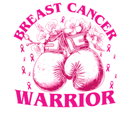 Bold and empowering design featuring boxing gloves adorned with flowers, celebrating breast cancer warriors with vibrant pink colors.dtf regular iron