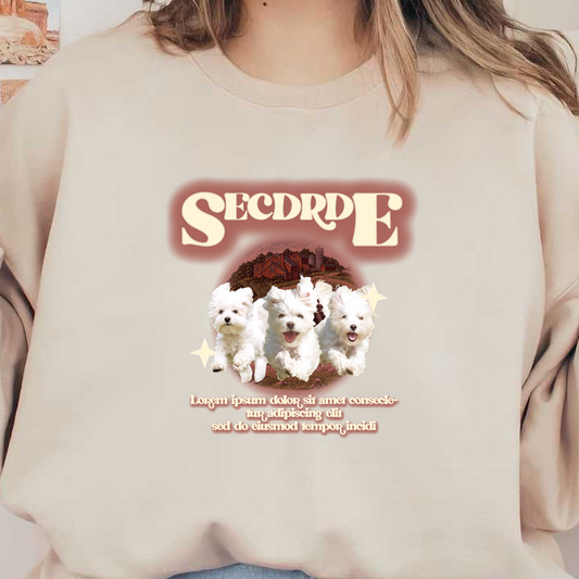 ¡Tres adorables perros blancos corriendo alegremente en un encantador entorno rural, perfecto para los amantes de las mascotas!