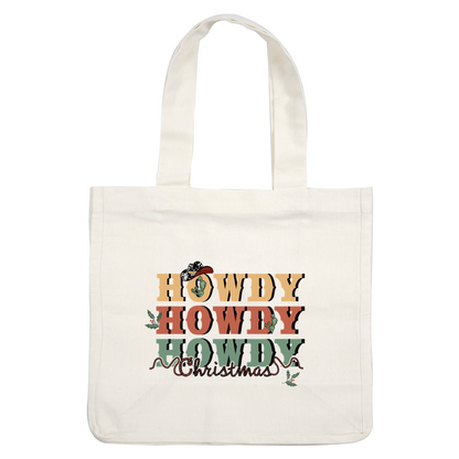 Festive "Howdy Howdy Howdy Christmas" design featuring colorful text, cacti, and a cowboy hat for a cheerful holiday vibe. dtf prints