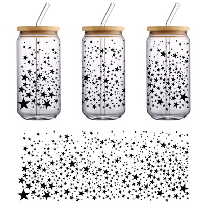 A black frame features a collection of black stars.UV Transfers