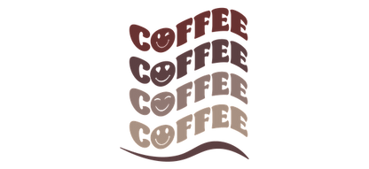 A fun and stylish graphic featuring the word "coffee" in various colors and playful typography.UV Transfers dtf prints