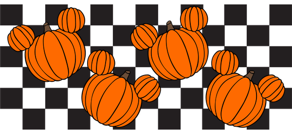 A playful illustration featuring orange pumpkins with a charming design, perfect for autumn-themed decorations.UV Transfers heat press transfers