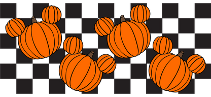 A playful illustration featuring orange pumpkins with a charming design, perfect for autumn-themed decorations.UV Transfers heat press transfers