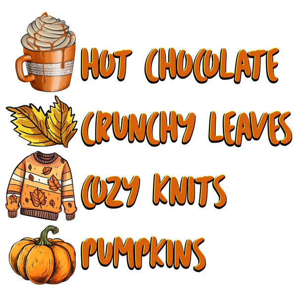 Celebrate the cozy vibes of fall with hot chocolate, crunchy leaves, cozy knits, and vibrant pumpkins! heat press transfers