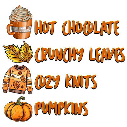 Celebrate the cozy vibes of fall with hot chocolate, crunchy leaves, cozy knits, and vibrant pumpkins! heat press transfers