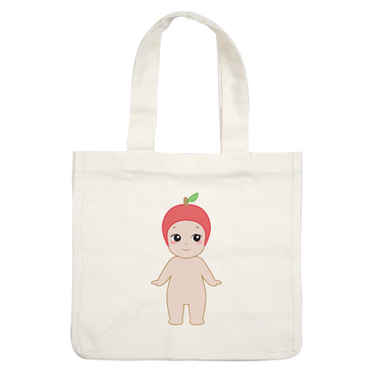 A cute, cartoonish baby character wearing a bright red apple hat, featuring large expressive eyes and a happy smile.DTF Transfersdtf regular iron