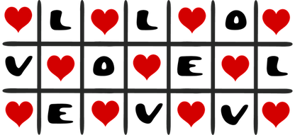 A playful tic-tac-toe design featuring red hearts in place of traditional markers, set on a black grid.UV Transfersdtf regular iron