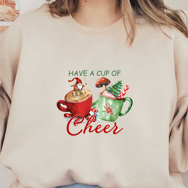 Celebrate the season with whimsical holiday mugs filled with cheer, featuring festive toppings and a cheerful gnome! heat press transfers