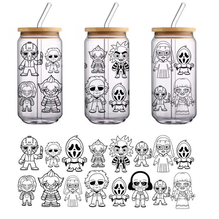 A whimsical illustration featuring a variety of stylized human figures and symbols, showcasing creativity and individuality.UV Transfers dtf transfers