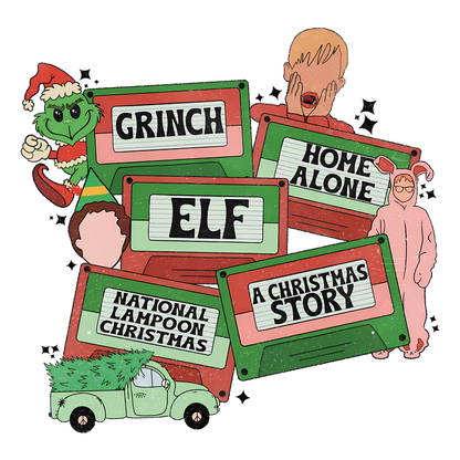 Celebrate the holiday spirit with iconic movies like "The Grinch," "Elf," "Home Alone," "A Christmas Story," and "National Lampoon Christmas"!DTF Transfersdtf regular irondtf regular iron