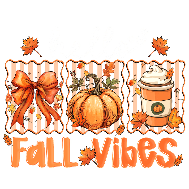 Celebrate autumn with vibrant fall-themed art featuring pumpkins, bows, and leaves!DTF Transfers