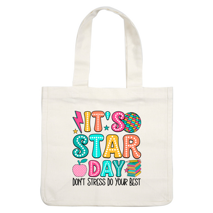 Celebrate with colorful, playful typography for "It's Star Day," featuring fun elements like a disco ball, an apple, and stacked books!DTF Transfers
