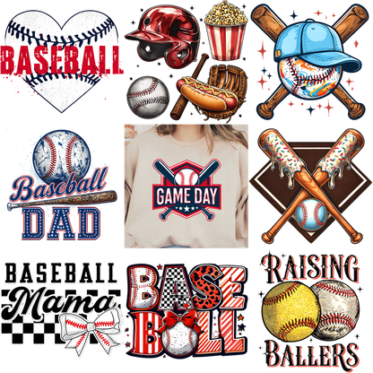Colorful baseball-themed designs celebrating the sport and its dedicated fans!DTF Transfers