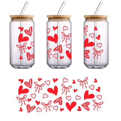 A set of decorative hearts and bows on a green background.UV Transfers