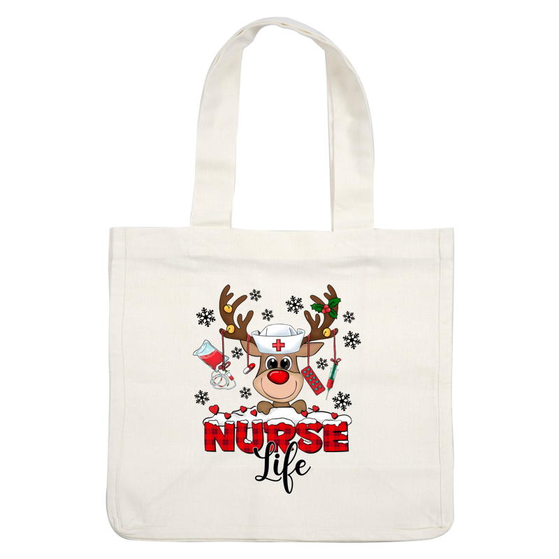 Embrace the festive spirit with this cute reindeer in a nurse hat, celebrating "Nurse Life" with holiday cheer!DTF Transfers