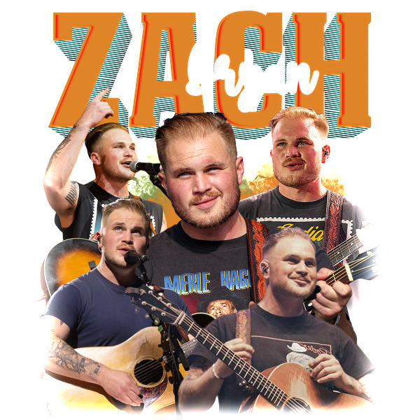 Un collage vibrante de Zach Bryan en una actuación que muestra su talento musical y su cautivadora presencia en el escenario. Transferencias DTF