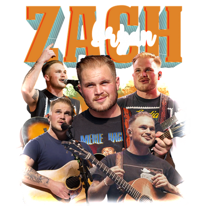 Un collage vibrante de Zach Bryan en una actuación que muestra su talento musical y su cautivadora presencia en el escenario. Transferencias DTF