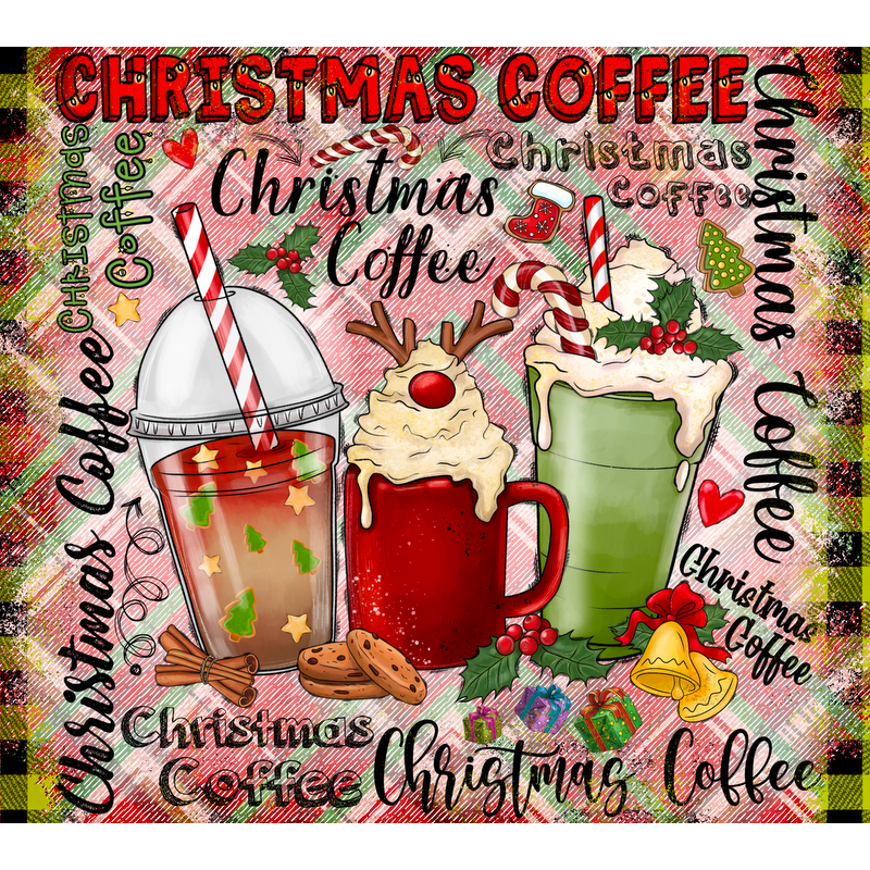 Celebrate the festive season with this vibrant illustration featuring delightful Christmas coffee drinks topped with festive decorations!DTF Transfers dtf prints