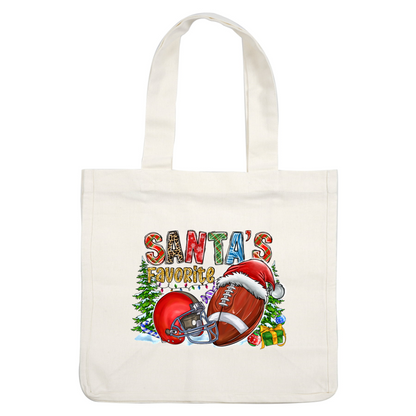 Festive and fun, this design features a football and helmet with "Santa's Favorite," perfect for holiday sports enthusiasts!DTF Transfersdtf regular iron