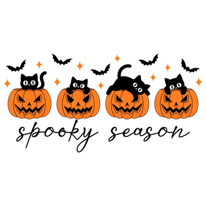 Celebrate Halloween with playful black cats atop carved pumpkins and sparkles!DTF Transfers