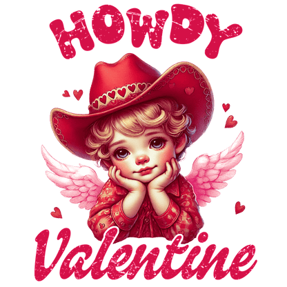 A charming design featuring a sweet character in a cowboy hat with angel wings, perfect for Valentine's Day celebrations.DTF Transfers