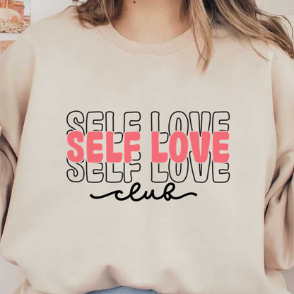 Un logotipo vibrante que presenta la frase "Self Love Club" en letras atrevidas y divertidas, que promueve la positividad y la autoaceptación.