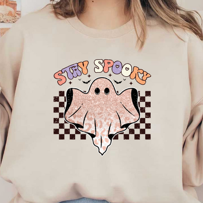 A cute, glittery ghost illustration with the words "Stay Spooky," perfect for Halloween-themed decor! dtf prints