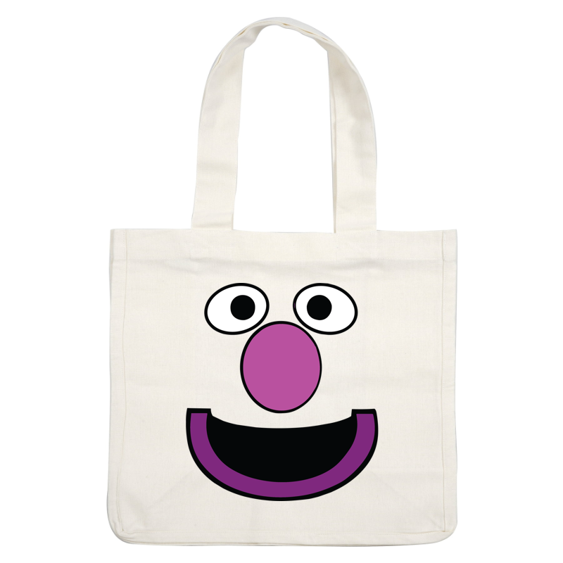 This playful character features a vibrant purple nose, large eyes, and a big smiling mouth, radiating a cheerful vibe.DTF Transfers dtf prints