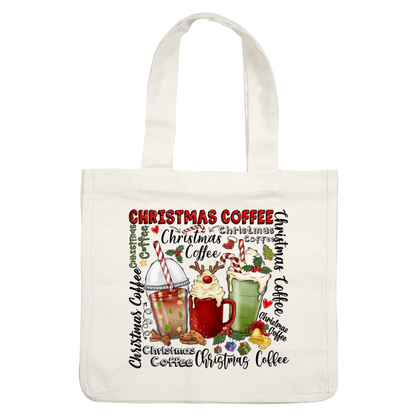 Enjoy the festive spirit with this vibrant illustration of Christmas-themed coffee drinks, complete with delightful toppings and cheerful decorations!DTF Transfers dtf transfers heat press transfers