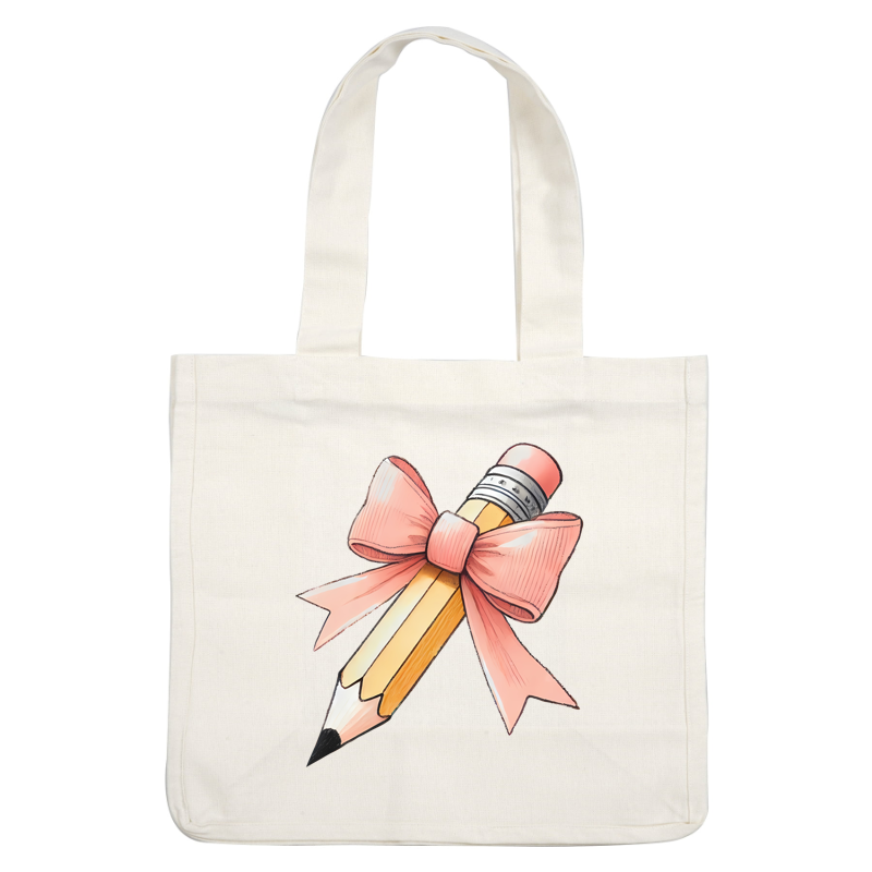 A cute pencil adorned with a pink bow, adding a charming touch to a classic stationery item.DTF Transfers