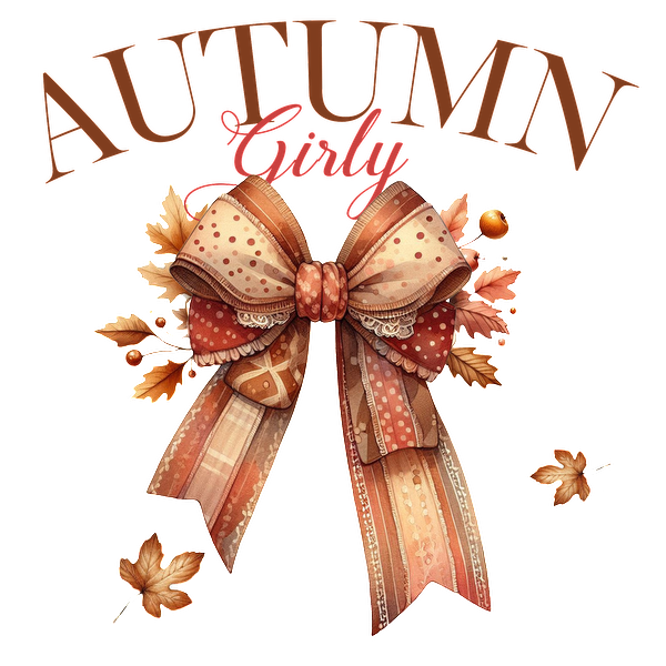 A vibrant autumn-themed bow adorned with intricate patterns and fall leaves, capturing the cozy essence of the season.dtf regular iron