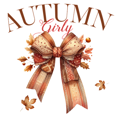 A vibrant autumn-themed bow adorned with intricate patterns and fall leaves, capturing the cozy essence of the season.dtf regular iron