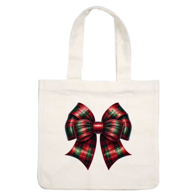 A festive red and green plaid ribbon bow, perfect for holiday decorations and gift wrapping. heat press transfers