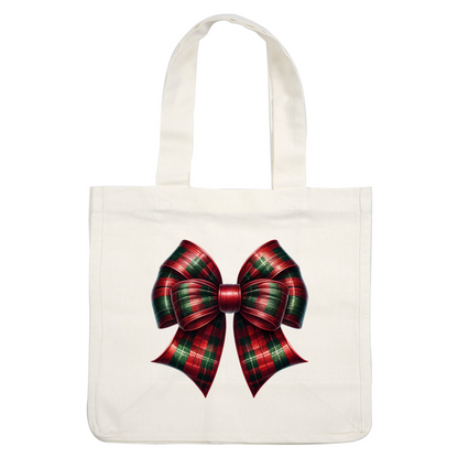 A festive red and green plaid ribbon bow, perfect for holiday decorations and gift wrapping. heat press transfers