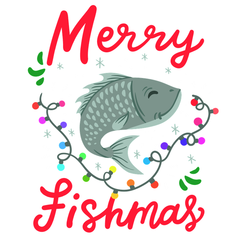 Celebrate the festive season with a playful "Merry Fishmas" design featuring a cheerful fish surrounded by colorful Christmas lights!DTF Transfers dtf transfers dtf prints