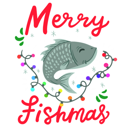 Celebrate the festive season with a playful "Merry Fishmas" design featuring a cheerful fish surrounded by colorful Christmas lights!DTF Transfers dtf transfers dtf prints