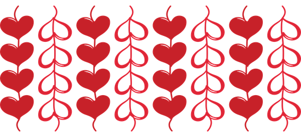 A vibrant pattern featuring red hearts intertwined with leaves, perfect for romantic themes or decorative projects.UV Transfersdtf regular iron